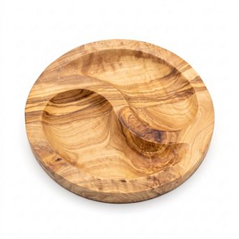 Olive Wood Yin-Yang Dual-Compartment Plate (7 in Charcuterie, Tapas & Serving Dish