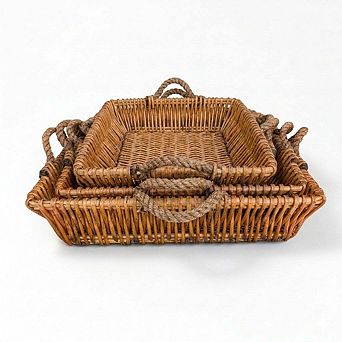 Set of 3 -Woven Willow Home Organization Baskets. Elegant 3 pc Shelf & Towel Storage