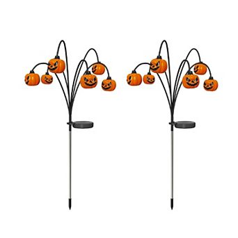 ARIVEA 2 pk Solar Pumpkin Lights, 12 LED Swaying Halloween Stake Lights for Lawn Yard