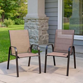 2 Pack Patio Dining Armchairs, Brown All Weather Garden Pool Side Furniture