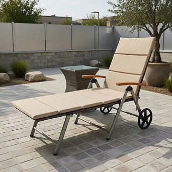 Adjustable rattan chaise lounger, gray portable recliner for yard and seaside