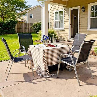 4 Pack Stackable Cushioned Patio Dining Armchairs, Black Garden Outdoor Furnish