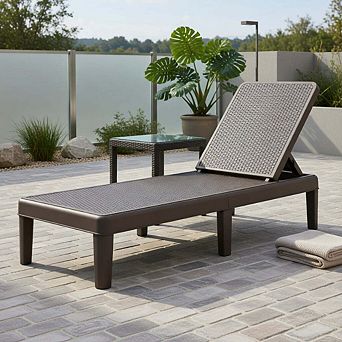 Waterproof Textured PP Rattan Outdoor Chaise Lounge, Heavy 330lbs Load, Brown No Cushions