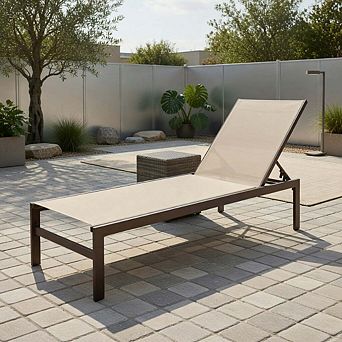 6 Position Rustproof Aluminum Frame Outdoor Chaise Lounge, Brown Patio Recliner