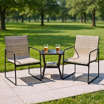 4 Pack Patio Dining Chairs with Breathable Seat Back, Brown Outdoor Furniture