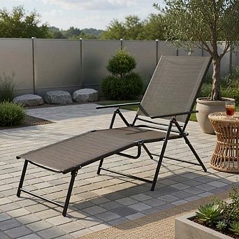 6 Level Adjustable Foldable Patio Chaise Lounge, Brown Outdoor Recliner for Lawn & Garden