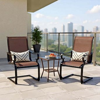 2 Pack Quick Dry Breathable Fabric Patio Dining Chairs, Brown Outdoor Furniture