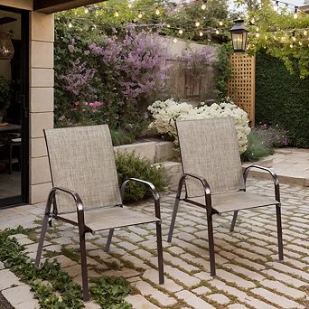 2 Pack Patio Dining Armchairs, Gray All Weather Porch Garden Poolside Chairs