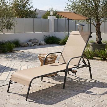 Heavy Duty Outdoor Chaise Lounge with 5 Adjustable Back Positions, Brown Patio Recliner