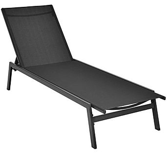 6 Position Adjustable Backrest Outdoor Chaise Lounge, Black Portable Patio Recliner