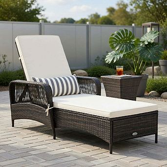 Arm rattan adjustable chaise recliner with pillow, versatile patio lounge chair