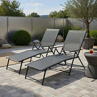 2-pack 6-level foldable patio chaise lounge, coffee outdoor portable recliner
