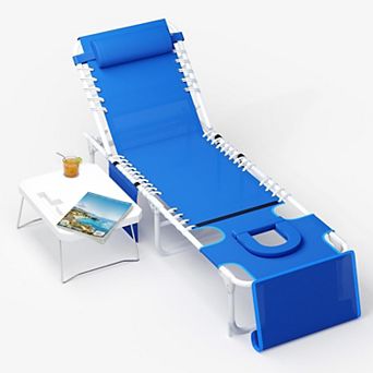 Face Down Tanning Lounger with Face Hole, Bungee Folding Sunbathing Bed, Portable Tanning Chair