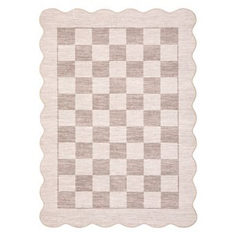 Scalloped Rugs for Living Room Washable Rug Non-Slip Non Shedding Carpet for Bedroom