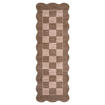 Scalloped Rugs for Living Room Washable Rug Non-Slip Non Shedding Carpet for Bedroom