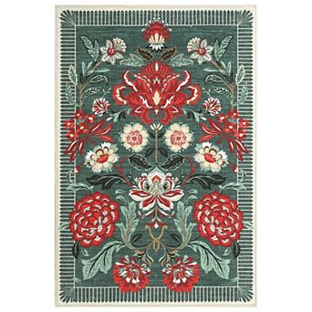 Washable Area Rugs for Living Room Vintage Floral Rugs Non-Slip Backing Carpetfor Bedroom