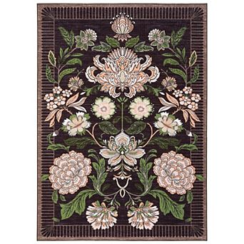 Washable Area Rugs for Living Room Vintage Floral Rugs Non-Slip Backing Carpetfor Bedroom