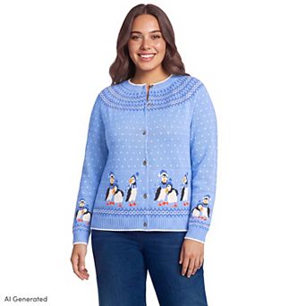 Plus Size Lands' End Drifter Fair Isle Cardigan Sweater with Raglan Sleeves