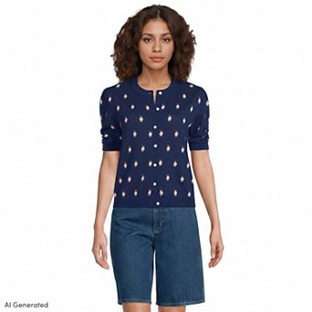 Women's Lands' End Ruched Sleeve Cardigan Sweater