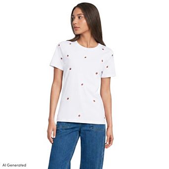 Women's Lands' End Relaxed Supima Cotton Embroidered Crew Neck T-Shirt