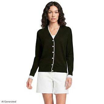 Women's Lands' End Drifter Lite Double Trim Cardigan Sweater