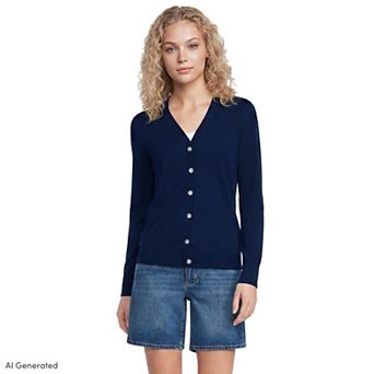 Women's Lands' End Drifter Lite Double Trim Cardigan Sweater