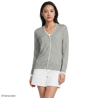 Women's Lands' End Drifter Lite Double Trim Cardigan Sweater