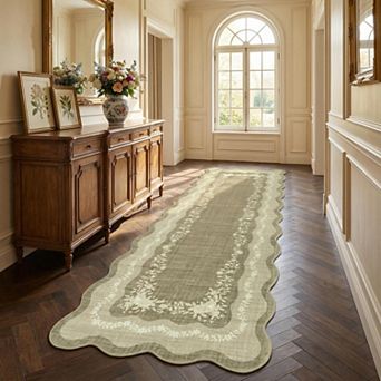 Machine Washable Scalloped Rug Foldable Indoor Carpet for Living Room Bedroom Playroom