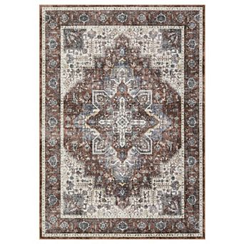 Washable Area Rug Vintage Floral Rug Foldable Non Shedding Carpet for Living Room Office Bedroom