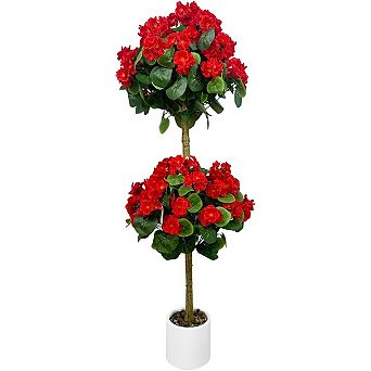 Lifelike Artificial Geranium Tree 4FT - Realistic Silk & Plastic Faux Flower Plant