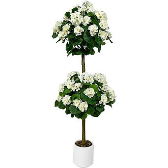 Lifelike Artificial Geranium Tree 4FT - Realistic Silk & Plastic Faux Flower Plant