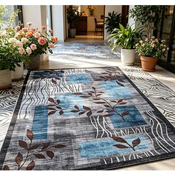 Modern Floral Area Rug Washable Floor Carpet Rug Contemporary Aesthetic Bedroom Rug Accent Throw Rug