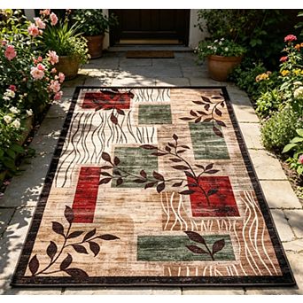 Modern Floral Area Rug Washable Floor Carpet Rug Contemporary Aesthetic Bedroom Rug Accent Throw Rug