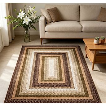 lxt-Washable Rugs Rug for Living Room Braided Print Area Rug Modern Geometric Rug Bedroom Rugs