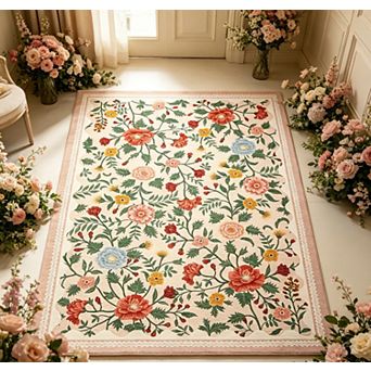 Area Rugs for Living Room Washable Rug Stain Resistant Distressed Vintage Floral Rug Non Slip Rugs