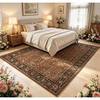 Vintage Floral Rug Washable Rug with Non Slip TPR Backing Foldable Covering Non Shedding Mat