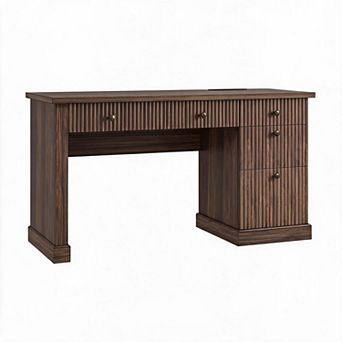 Modern Executive Desk with Storage Cabinet and Drawer Fluted Computer Writing Desk for Home
