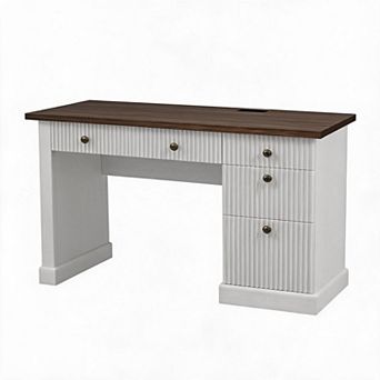 Modern Executive Desk with Storage Cabinet and Drawer Fluted Computer Writing Desk for Home