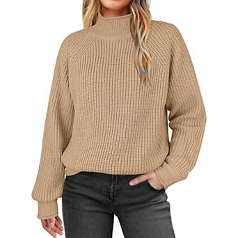 Women Mock Neck Ribbed Knit Sweater Long Sleeve Relaxed Fit Pullover Top