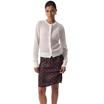 Women Crew Neck Button Down Cardigan Long Sleeve Pointelle Knit Cropped Sweater