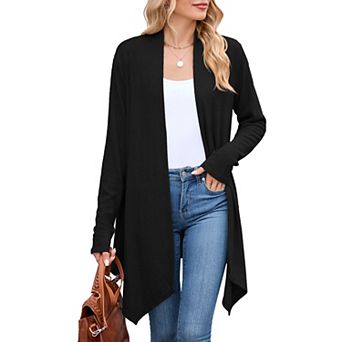 Women's Solid Long Sleeve Long Cardigan Knit Open Front Coat