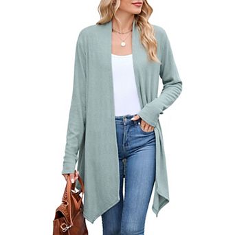 Women's Solid Long Sleeve Long Cardigan Knit Open Front Coat