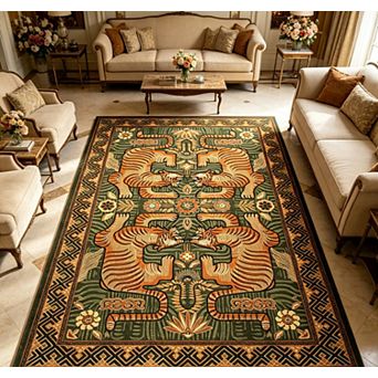 Washable Tiger Area Rug Boho Vintage Animal Print Carpet Modern Decor for Living Room Bedroom