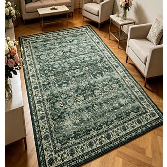 Machine Washable Area Rug Floral Boho Non Shedding Rugs Foldable Vintage Distressed Indoor Carpet