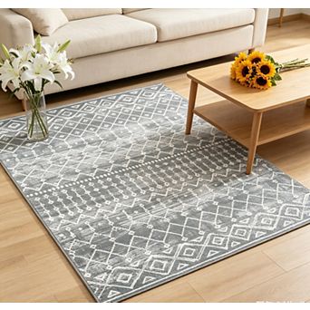 Area Rug for Living Room Washable Non Slip Geometric Bedroom Rugs Stain Resistant Foldable Carpet
