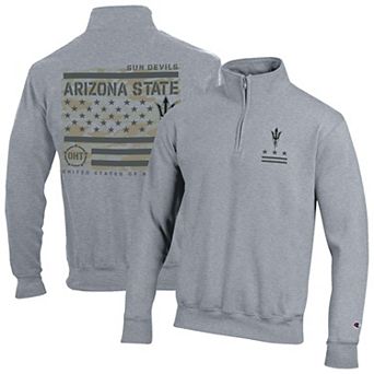Men's Champion Gray Arizona State Sun Devils Operation Hat Trick Flag Powerblend Fleece Quarter-Zip Pullover