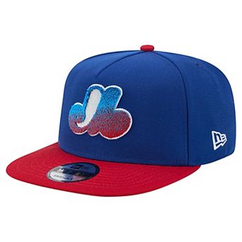 Men's New Era Blue/Red Montreal Expos Chenille Gradient A-Frame 9FIFTY Snapback Hat