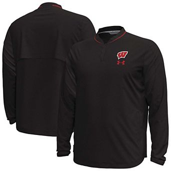 Men's Under Armour Black Wisconsin Badgers 2026 Sideline Motivate Woven Quarter-Zip Long Sleeve Pullover