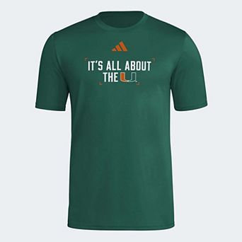 Men's adidas Green Miami Hurricanes Locker Slogan Football Pre-Game T-Shirt