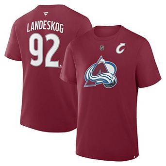 Men's Fanatics Gabriel Landeskog Burgundy Colorado Avalanche Authentic Stack Name & Number T-Shirt